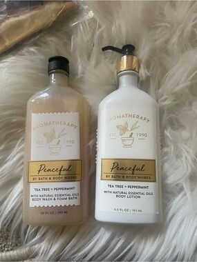 NWT Bath & Body Works Aromatherapy Peaceful Tea Tree Peppermint Lotion +Wash SET